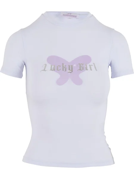 Felicious Tricou Lucky Girl mov lavandă / argintiu alb