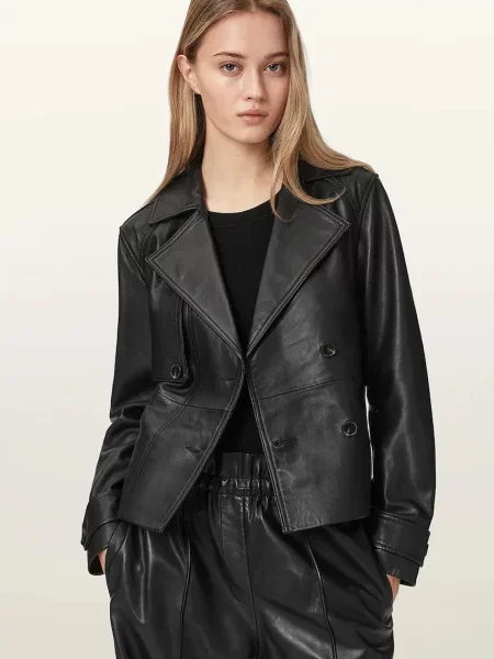 AllSaints jachetă pentru femei din piele OKENA negru