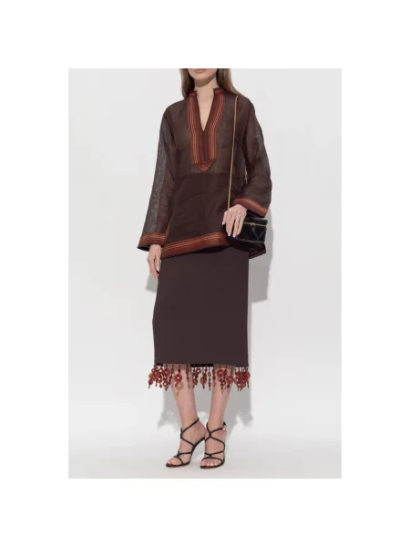Lniana bluzka Tory Burch brązowa