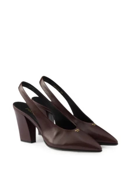 Pantofi cu toc Prada din piele slingback maro