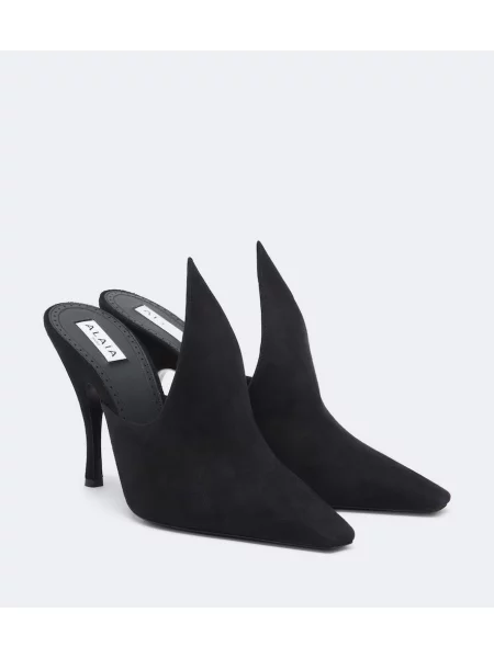 Papuci tip mules Alaïa din piele de căprioară negru