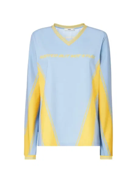 Tricou Fendi cu imagine cu decolteu în V albastru