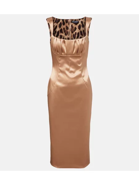 Rochie midi Dolce&gabbana din satin plisată până la genunchi bej