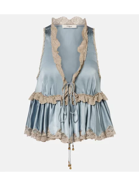 Top Chloé din satin albastru