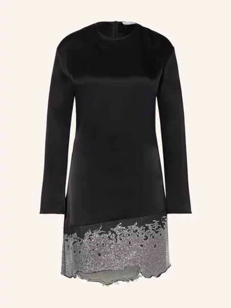 Jw Anderson Sukienka Satynowa Z Ozdobnymi Kamykami schwarz czarna
