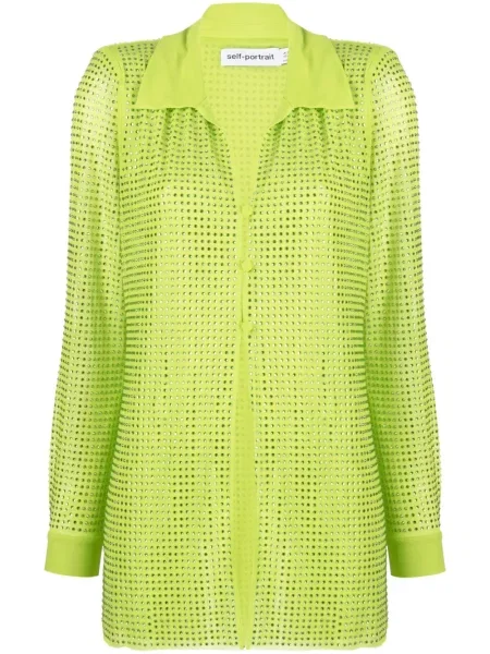 Cămașă Self-portrait plasă cu tepi verde