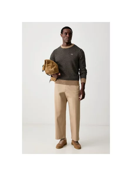 Sweter Lacoste w paski z paskiem brązowy