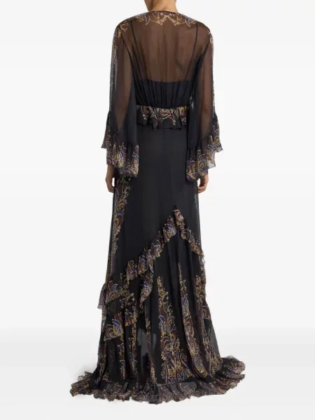 Rochie maxi Etro de mătase cu imagine cu model paisley negru