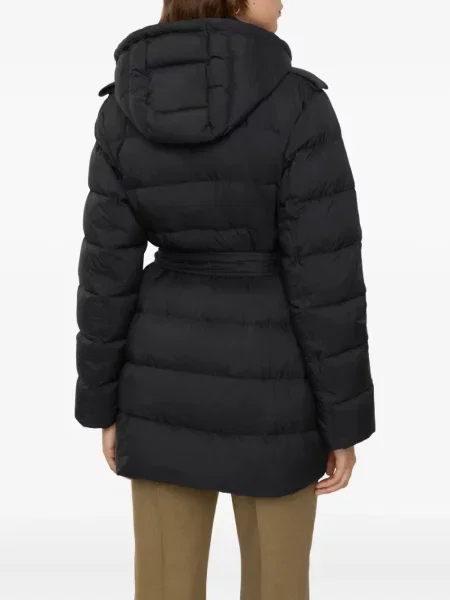 Cu centură geacă cu puf Burberry cu glugă negru