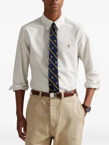 Haftowana koszulka polo Polo Ralph Lauren w paski ze sznurkiem niebieska