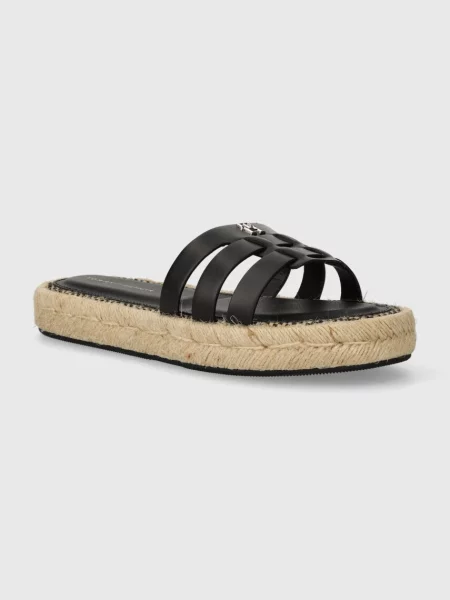 Кожени чехли Tommy Hilfiger AUTHENTIC FLAT LTHR ESPADRILLE черно
