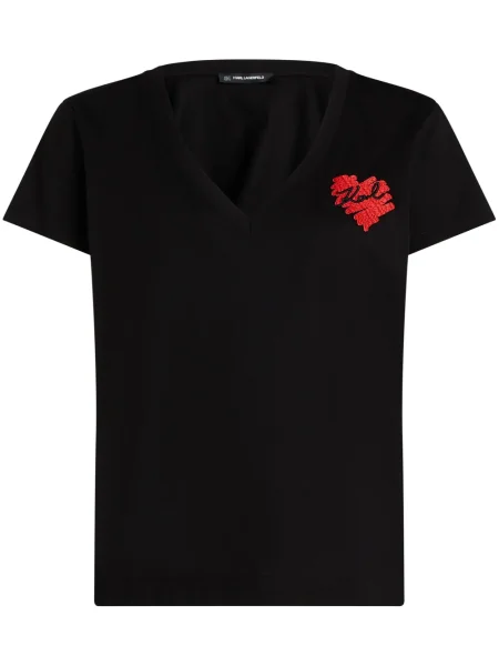 Tricou Karl Lagerfeld cu motiv cu inimi negru