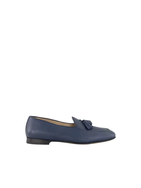 Lniane półbuty Manolo Blahnik niebieskie