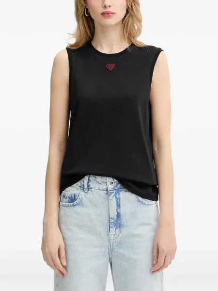Top Pinko cu aplicații cu motiv cu inimi negru
