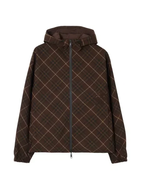 Geacă Burberry în carouri cu glugă maro