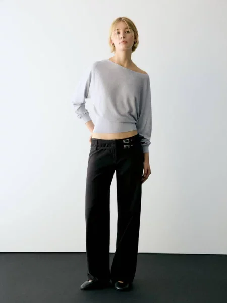 Sweter z lureksu z dekoltem w łódkę srebrny Teen L MANGO TEEN