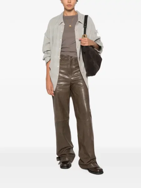 Pantaloni Golden Goose din piele verde