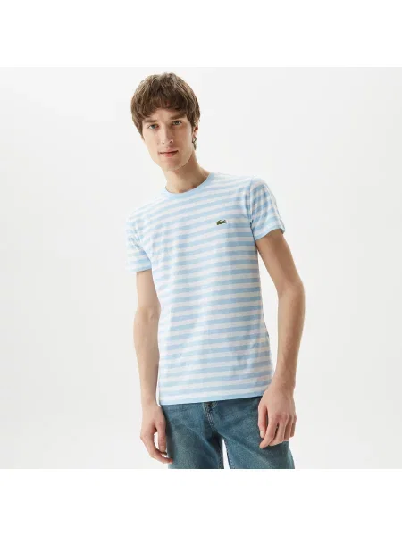 Lacoste T-Shirt W Paski Z Okrągłym Dekoltem Slim Fit niebieski