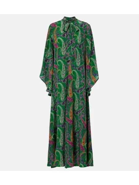 Jedwabna sukienka maxi Etro z wzorem paisley garniturowa zielona