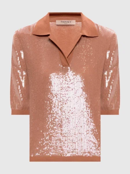 Поло з паєтками Twinset коричневе
