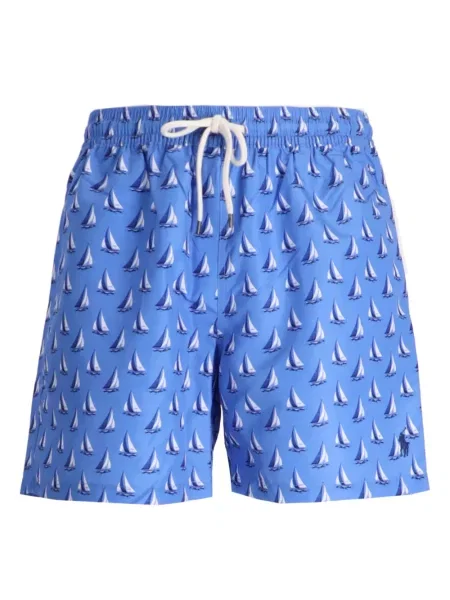 Květinový dlouhý spodní díl plavek Polo Ralph Lauren s potiskem modrý