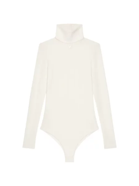 Body Courreges cu broderie alb