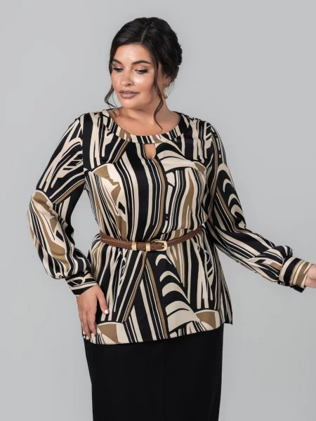 Блуза All Posa світло-коричневий страйп сатин коричнева