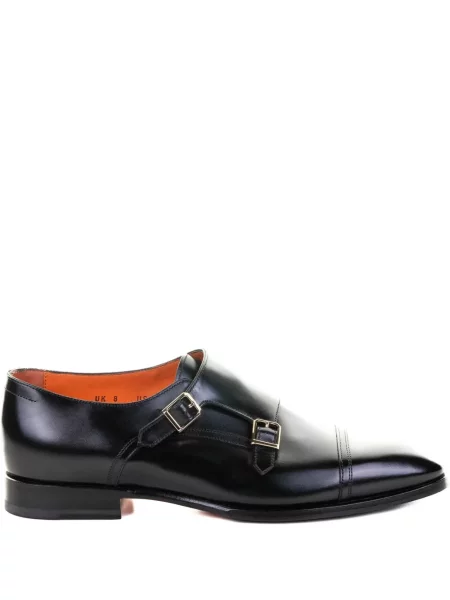Pantofi monk Santoni din piele cu cataramă negru