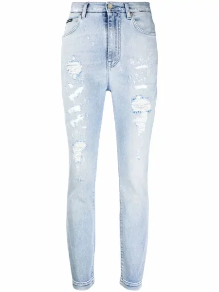 Skinny jeansy skinny Dolce And Gabbana z przetarciami niebieskie