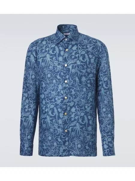 Cămașă Kiton de in albastru