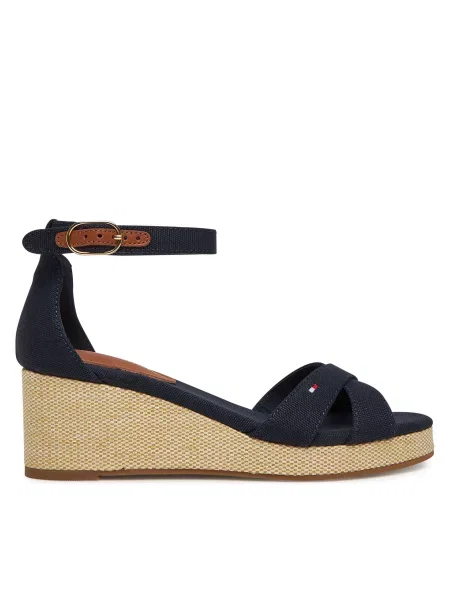 Sandali Tommy Hilfiger Flag Criss-Cros Mid Wedge Espad Mornarsko modra