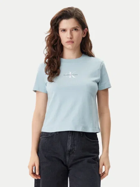 Calvin Klein Jeans Tricou Baby Tee albastru