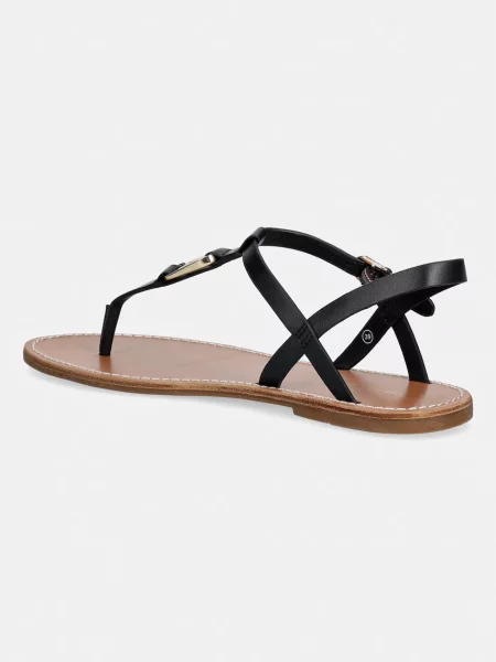 Stringi Tommy Hilfiger skórzane na płaskim obcasie czarne