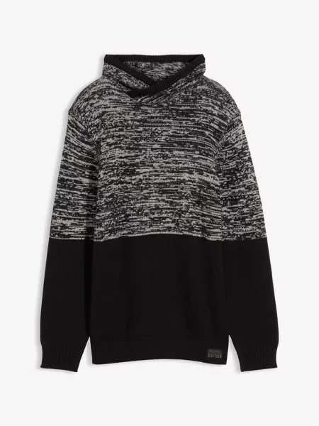 Sweter z szalowym kołnierzem we wzór w bloki kolorów czarny