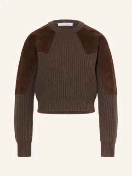 Max Mara Sweter Tropico Z Elementami Skórzanymi braun