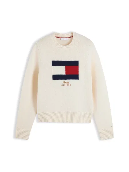 TOMMY HILFIGER Pulóver elefántcsont / tengerészkék / arany / cseresznyepiros