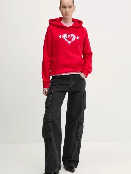Tommy Jeans bluza z kapturem z nadrukiem czerwony