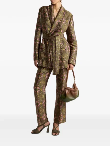 Cu centură geacă Etro cu model floral din jacard verde