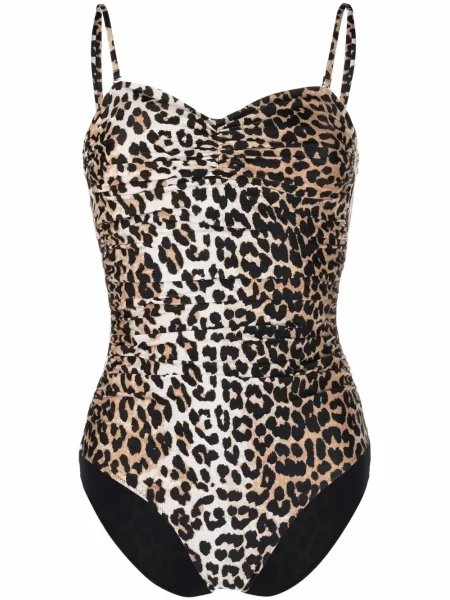 Costum de baie Ganni cu imagine cu model leopard maro