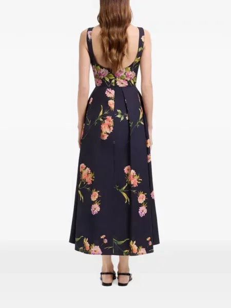 Rochie midi Elie Saab cu model floral cu imagine albastru