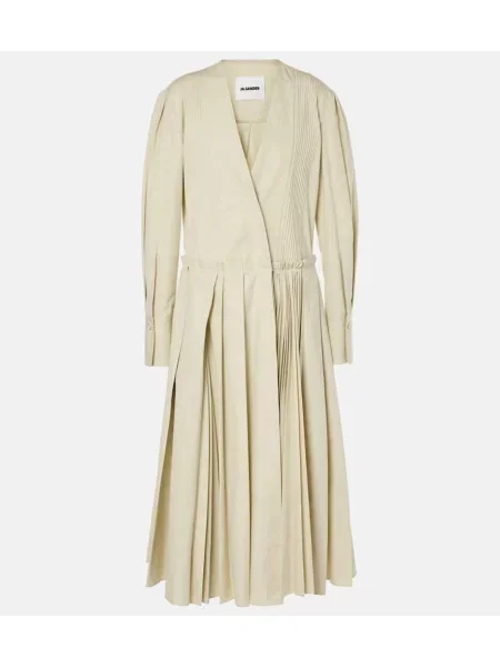 Rochie midi Jil Sander plisată până la genunchi din poplin verde