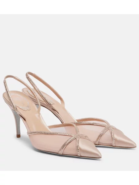 Pantofi cu toc Rene Caovilla din satin slingback roz