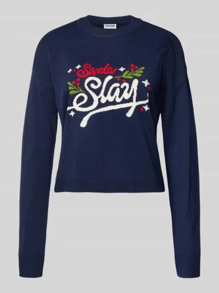 Sweter z dzianiny z prążkowanymi wykończeniami model ‘CLAUS’ Noisy May granatowy