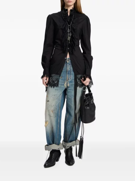 Cămașă Ann Demeulemeester cu volane din dantelă negru