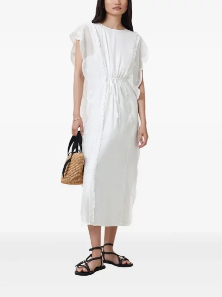 Rochie midi Allsaints cu volane din dantelă până la genunchi alb