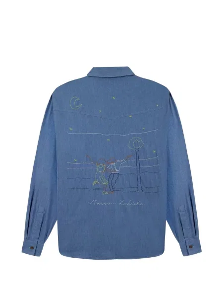 Cămașă de blugi Maison Labiche cu broderie albastru