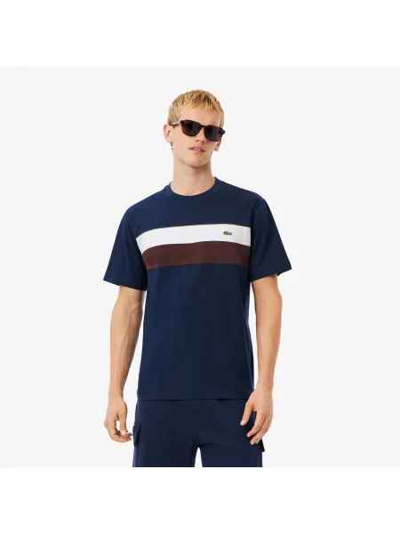 Lacoste Kolorowa Koszulka Z Dżerseju granatowy