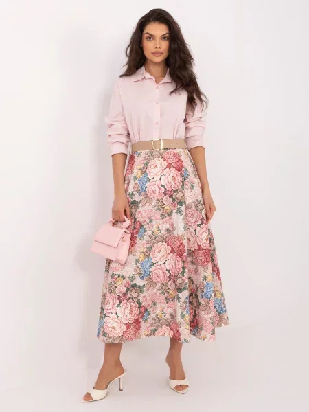 Fustă midi Italy Moda cu model floral roz