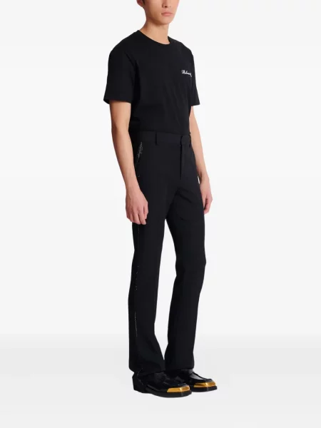 Pantaloni Balmain cu broderie de lână negru