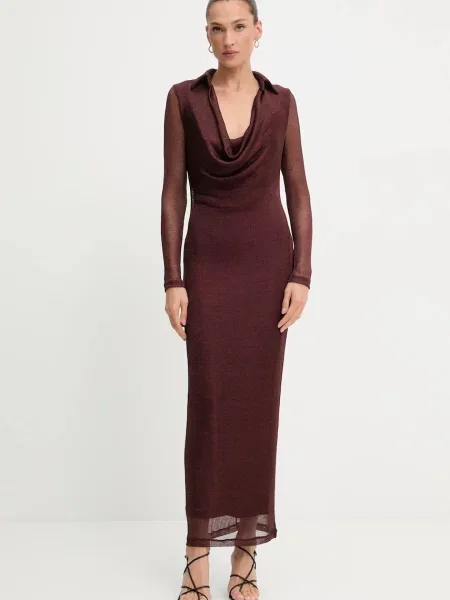 Bardot rochie maxi mulată bordo